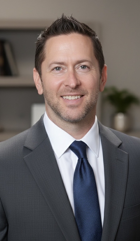 Portrait of Rob Newland in a suit and tie